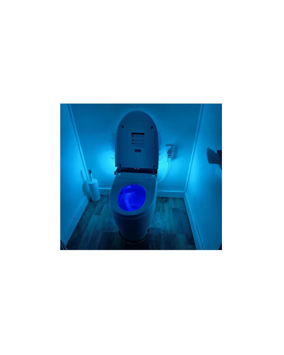 FlowLux smart toilet — outdoor wood-deck install